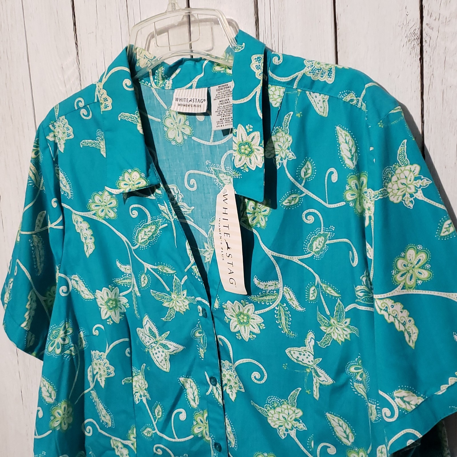 Nwt White Stag Y2k 90s Button Teal Butterfly Top Boho Coastal Cottage 22 24 — image 3 of 8
